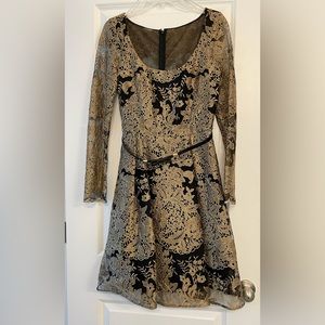 Marchesa Notte size 10 knee length cocktail dress, black and gold